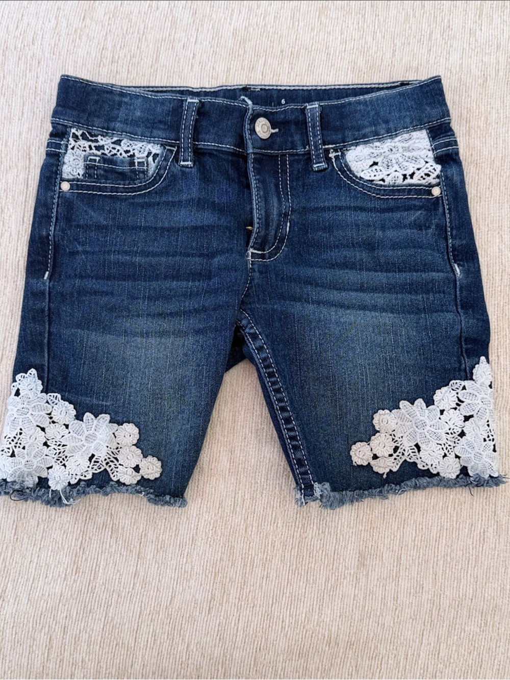 Jordache Dark Blue Denim Shorts with White Lace Trim
